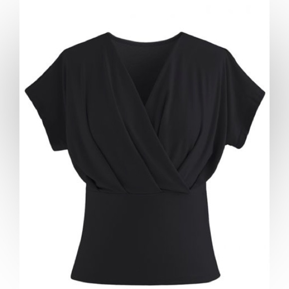 Chicwish Black Cap Sleeve Wrap Blouse - Picture 1 of 3